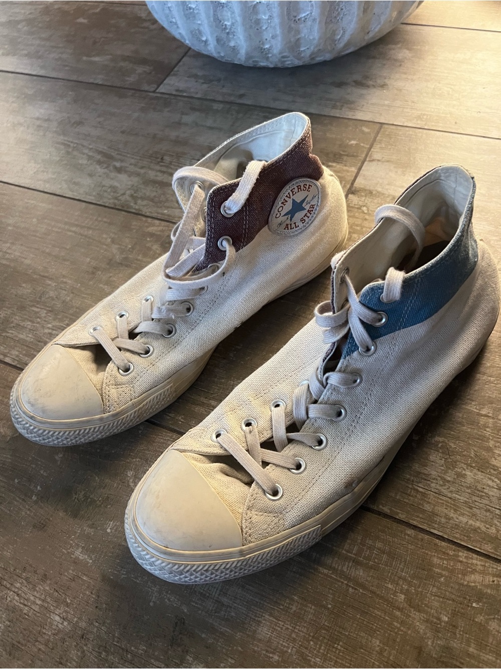 Converse Chuck Taylor All Star High Top Sneakers - White with Red & Blue Trim